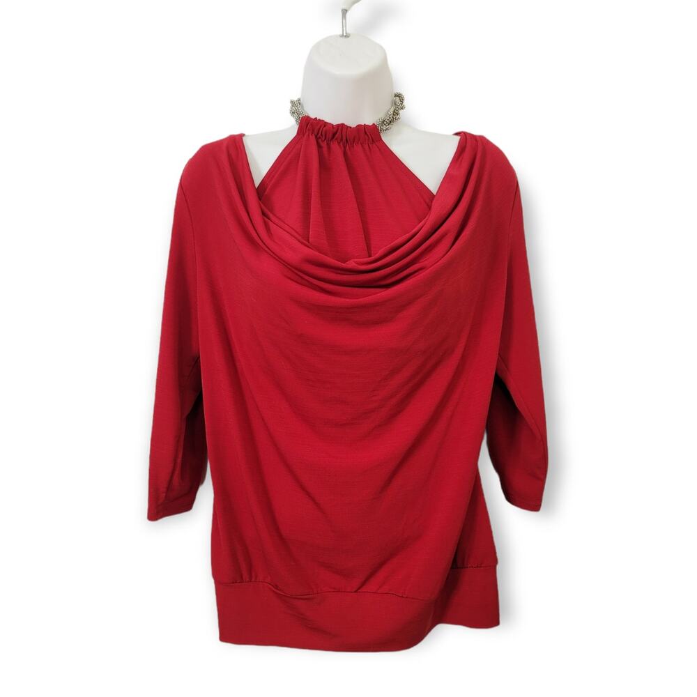 AGB Stunning Choke Collar Halter Top With Cowl Neck Long Sleeve Overlay SMALL